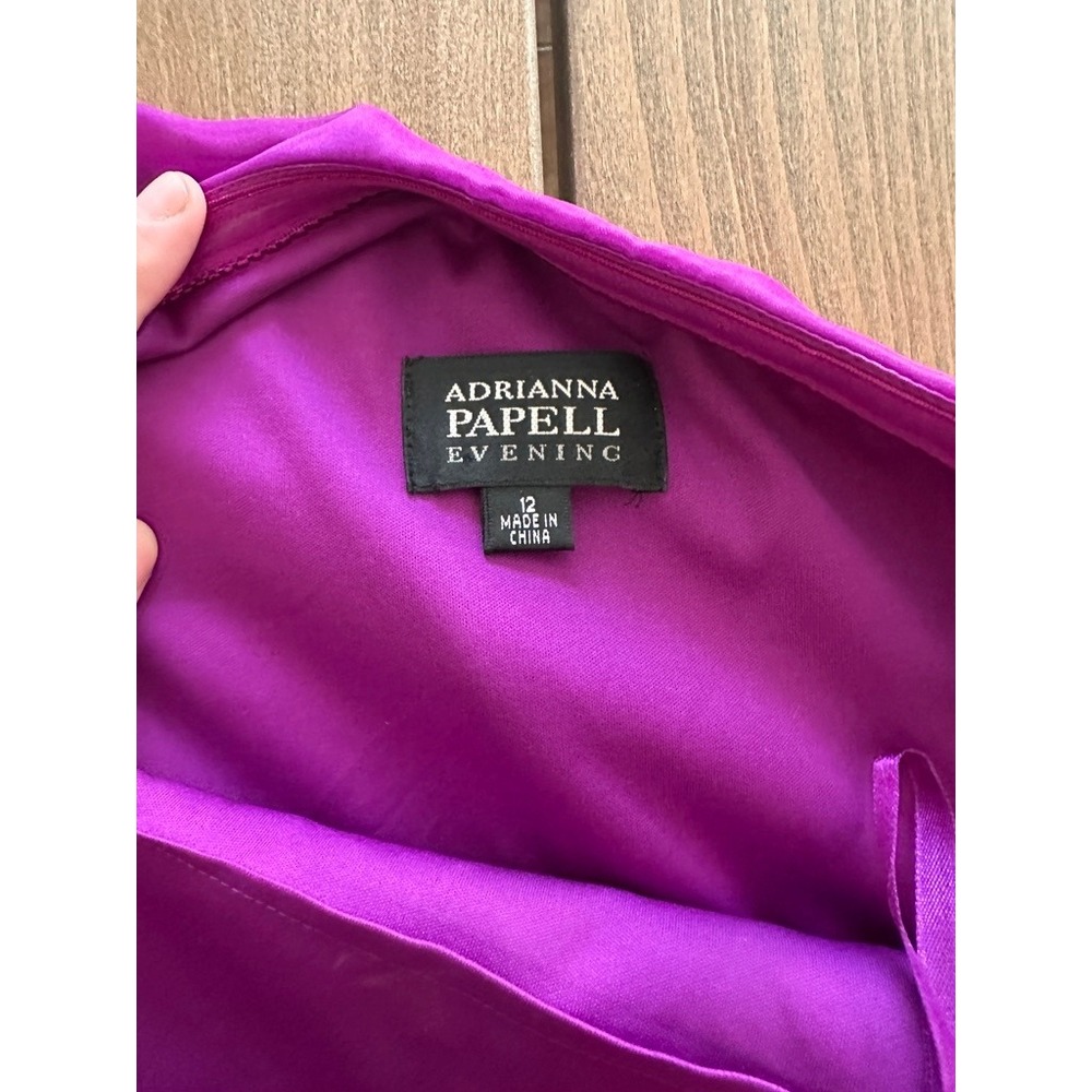 Adrianna Papell Purple One Shoulder Ruched Silk Ruffle Cocktail Mini Dress - Picture 9 of 9